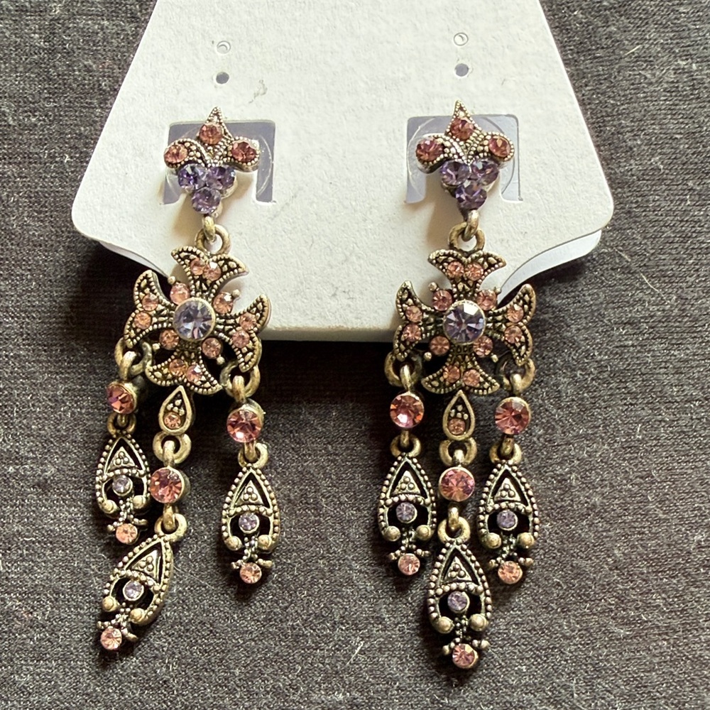 Pink and Purple Dangle Chandelier Earrings